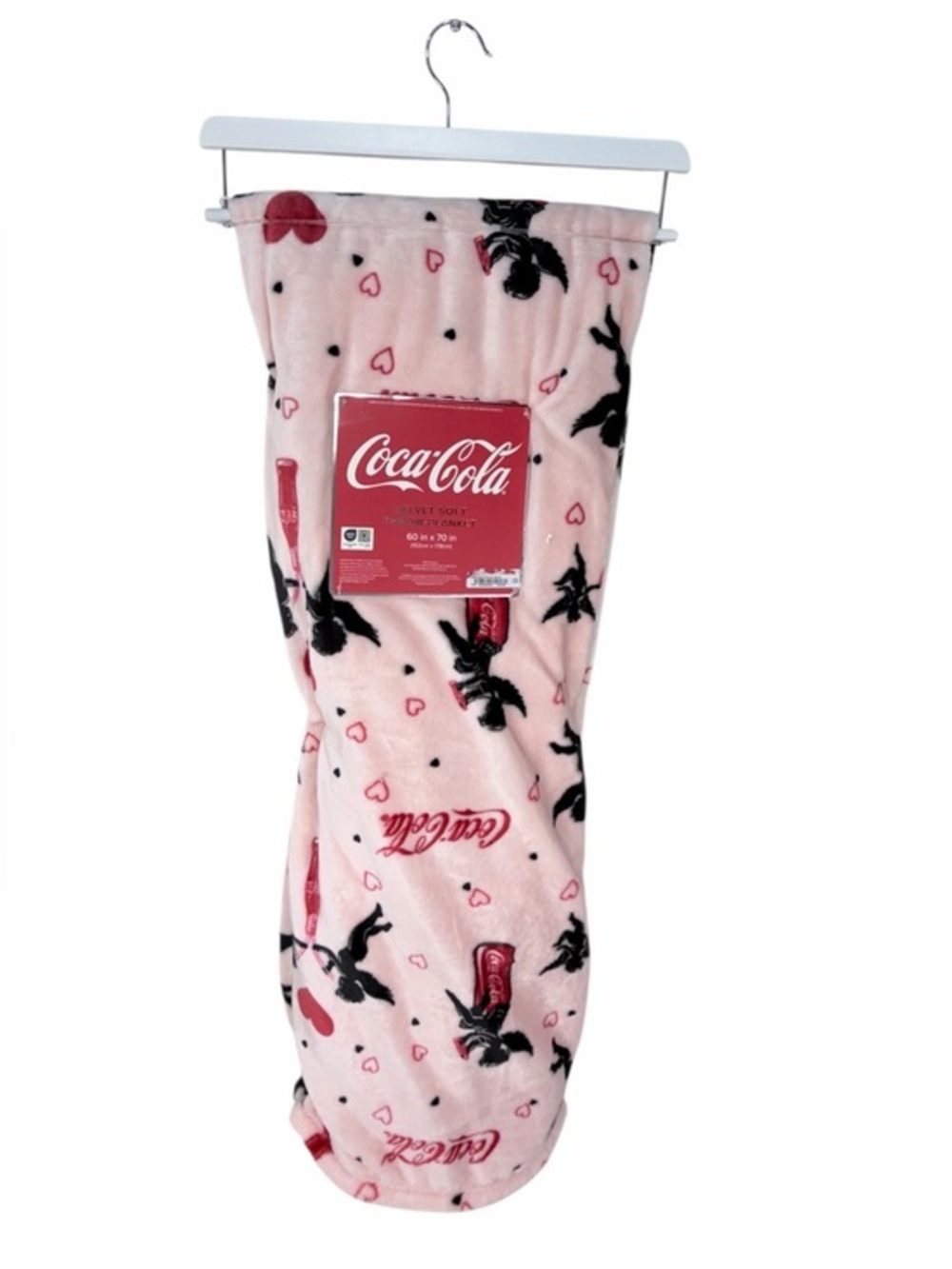 Coca Cola Cupid Valentine Velvet Soft Throw Blanket Pink 60x70 NWT Coke Logo